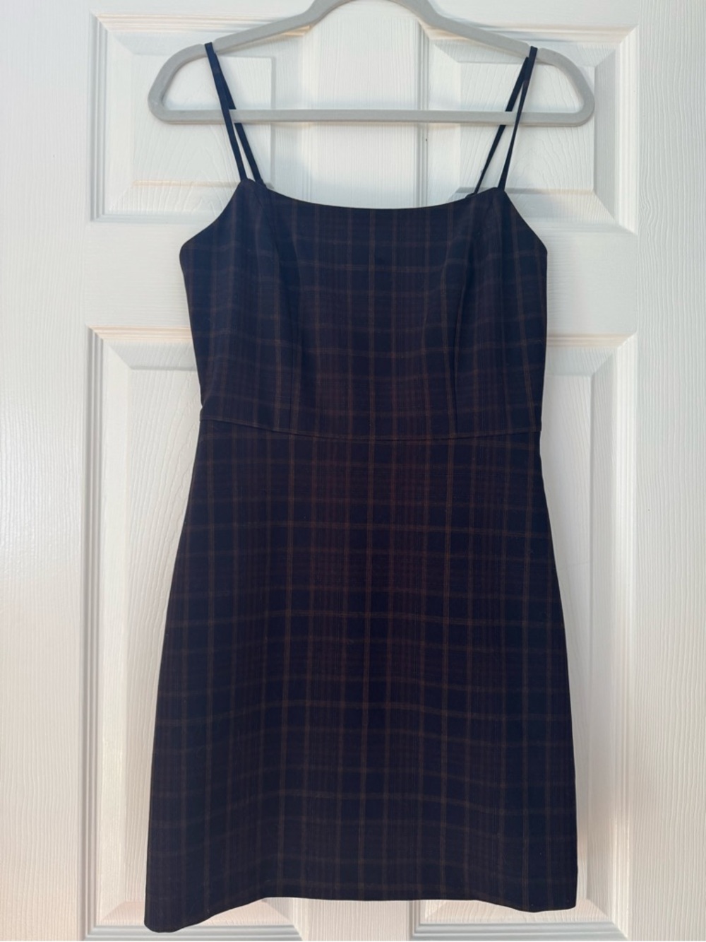 Wilfred Women’s Navy Plaid Spaghetti Strap Dress